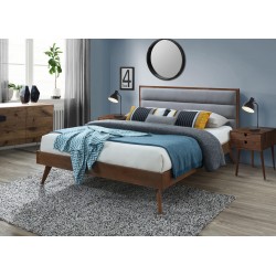 Łóżko OTRANTO 160x200 z tapicerowanym zagłówkiem orzech/szare