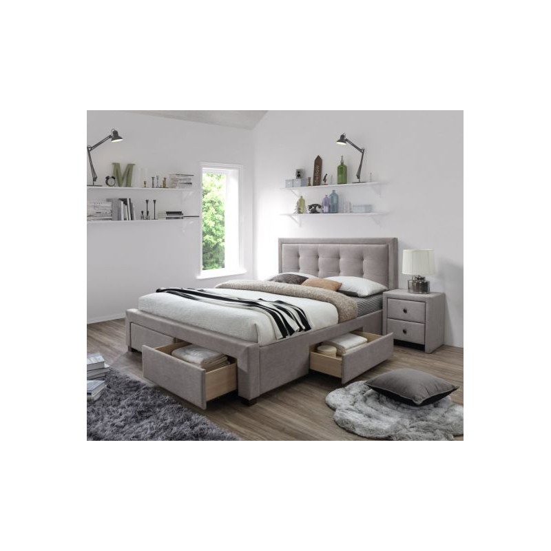 Łóżko tapicerowane EMPOLI 160x200 z szufladami beżowe