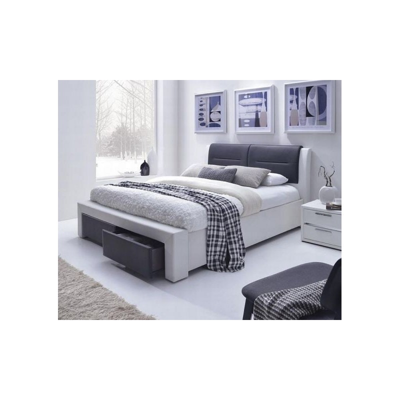 Łóżko tapicerowane CELANO C 160x200 z szufladami ekoskóra czarno-białe