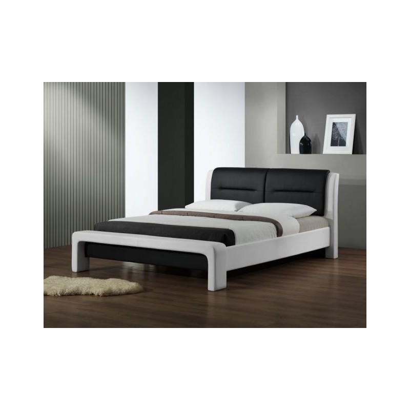 Łóżko tapicerowane CELANO 160x200 ekoskóra czarno-białe