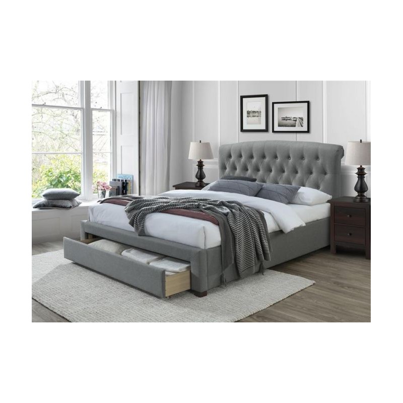 Łóżko ALATRI 160x200 z pikowanym zagłówkiem i szufladą szare