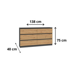 KOMODA MISTY 6 SZUFLAD M6 140 cm - ANTRACYT / DĄB ARTISAN KOMODA MISTY 6 SZUFLAD M6 140 cm - ANTRACYT / DĄB ARTISAN