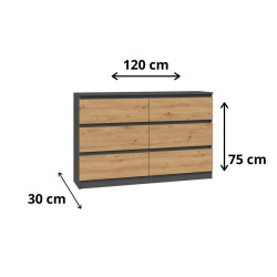 KOMODA MISTY M6 120 cm - ANTRACYT / DĄB ARTISAN KOMODA MISTY M6 120 cm - ANTRACYT / DĄB ARTISAN