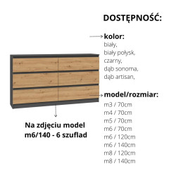 KOMODA MISTY 6 SZUFLAD M6 140 cm - ANTRACYT / DĄB ARTISAN KOMODA MISTY 6 SZUFLAD M6 140 cm - ANTRACYT / DĄB ARTISAN