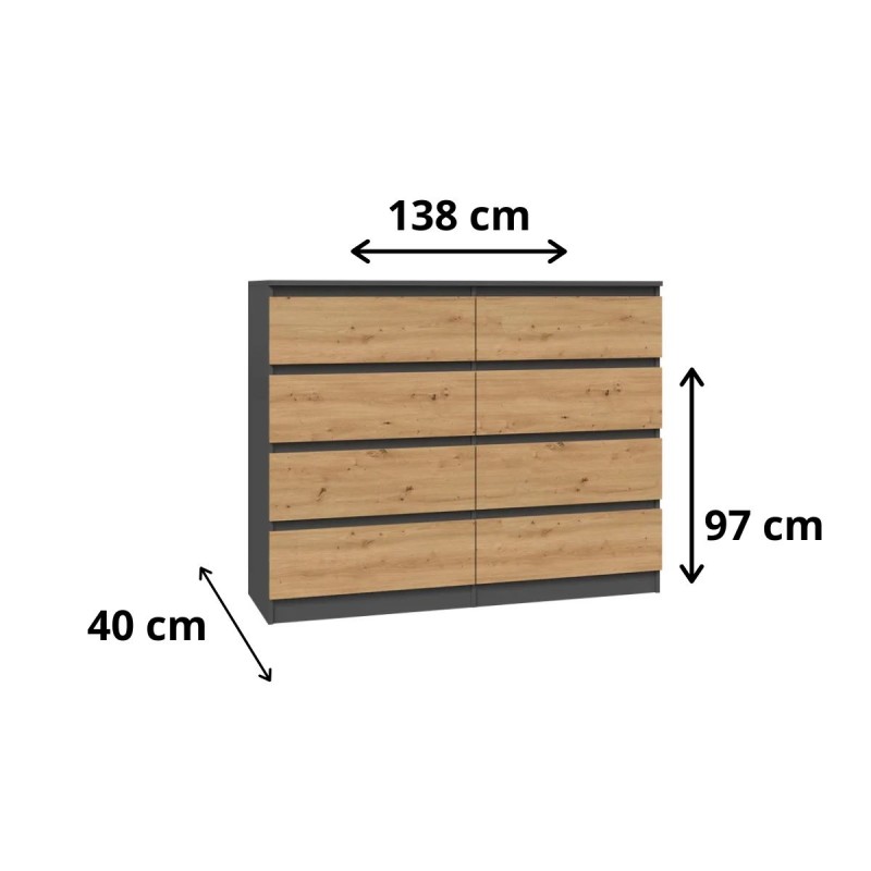 KOMODA MISTY M8 140 cm - ANTRACYT / DĄB ARTISAN