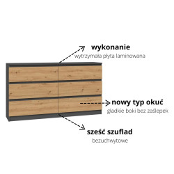 KOMODA MISTY 6 SZUFLAD M6 140 cm - ANTRACYT / DĄB ARTISAN KOMODA MISTY 6 SZUFLAD M6 140 cm - ANTRACYT / DĄB ARTISAN