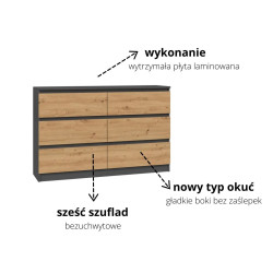 KOMODA MISTY M6 120 cm - ANTRACYT / DĄB ARTISAN KOMODA MISTY M6 120 cm - ANTRACYT / DĄB ARTISAN