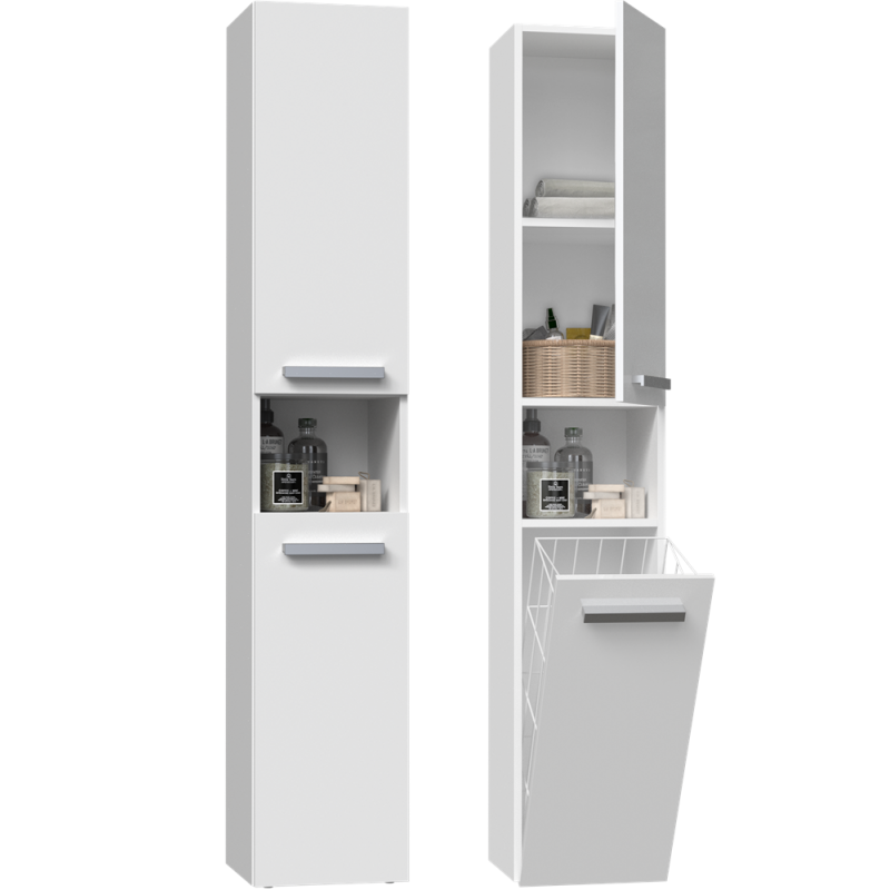 SZAFKA ŁAZIENKOWA REGAŁ SŁUPEK KOSZ NEL III BIAŁY MAT