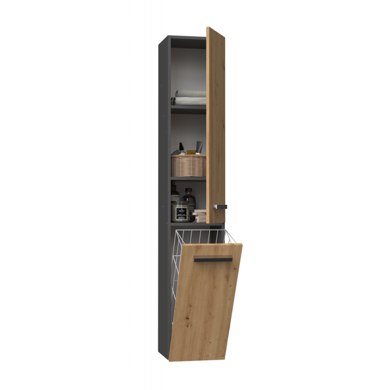 SZAFKA ŁAZIENKOWA REGAŁ SŁUPEK KOSZ NEL IV ANTRACYT DĄB ARTISAN