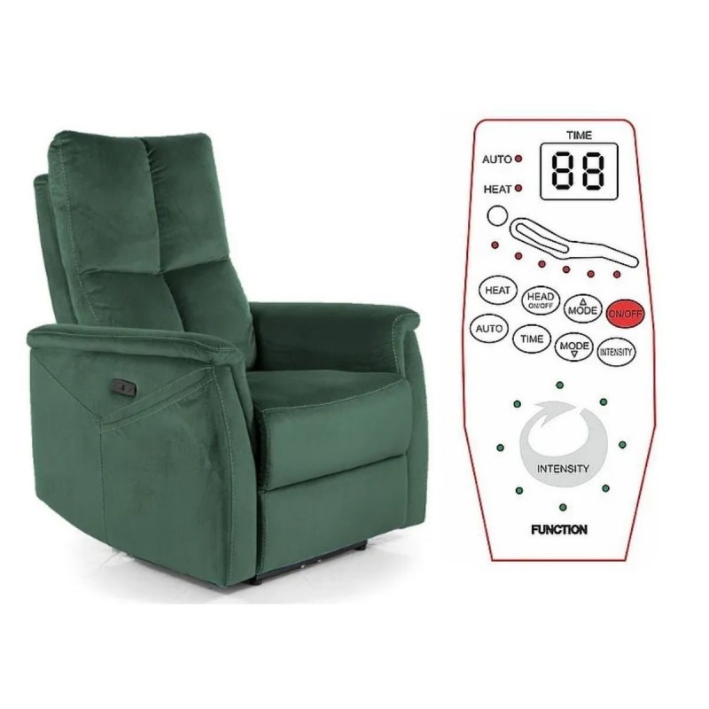 FOTEL ROZKŁADANY NEPTUN M (FUNKCJA MASAŻU) VELVET ZIELONY