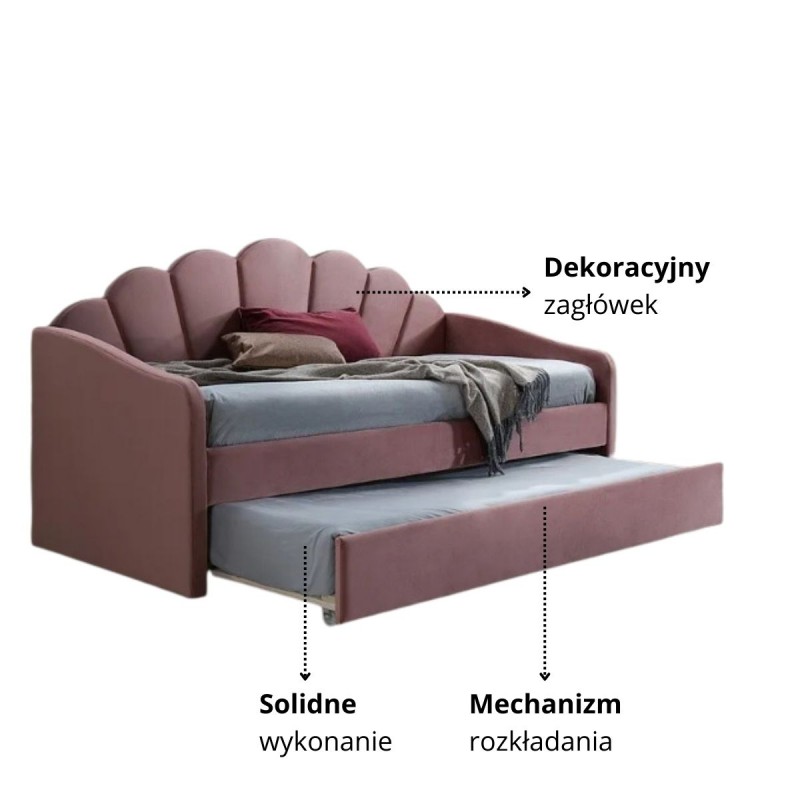 ŁÓŻKO BELLA VELVET 90X200 ANTYCZNY RÓŻ 52