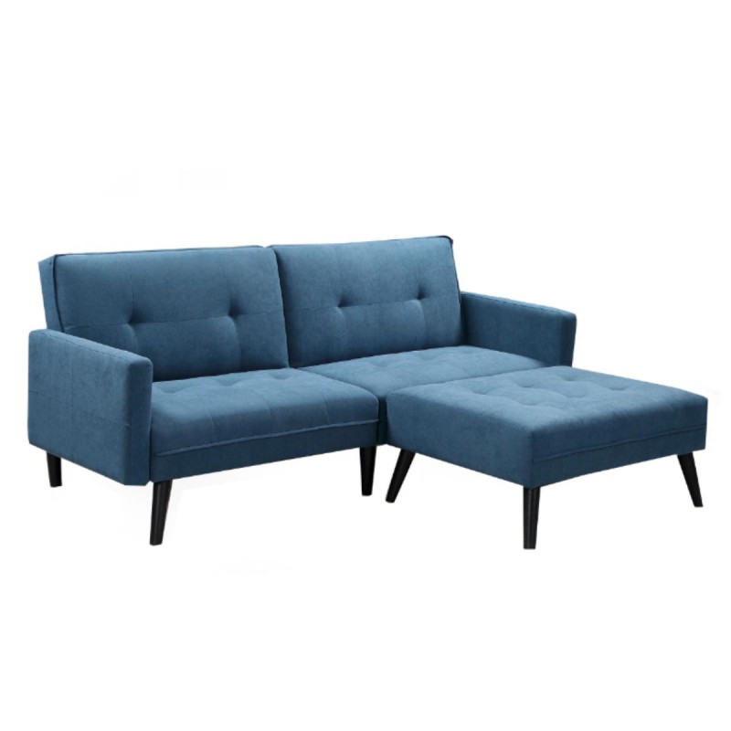 Sofa CORNER niebieska 2-osobowa rozkładana z podnóżkiem HALMAR
