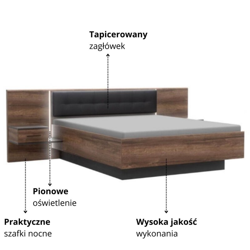 Łóżko + szafki nocne Bellevue Typ BLQL161B Meble Forte Kolekcja