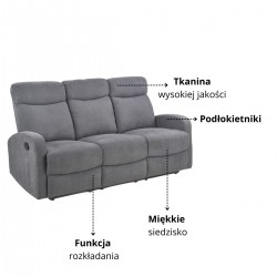 Sofa Rozkładana OSLO 3S Popiel HALMAR