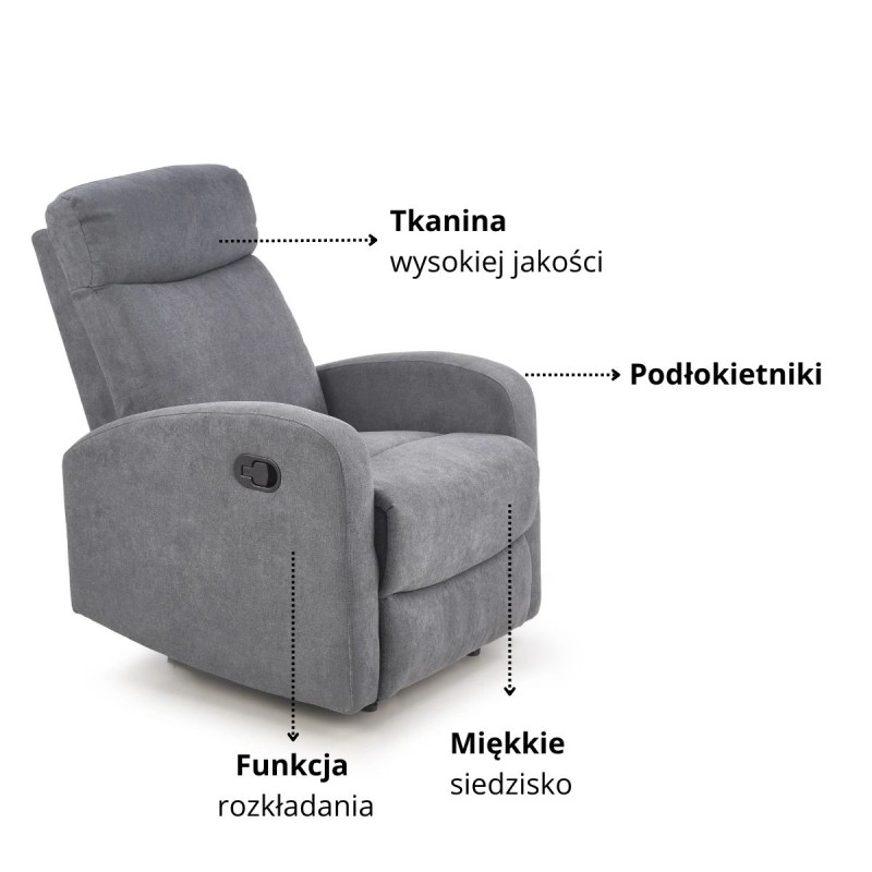Rozkładany fotel tapicerowany Meadow szary