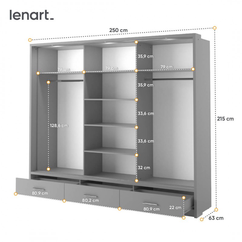 Szafa przesuwna 250 cm z lustrem i oświetleniem Arti AR-01 -