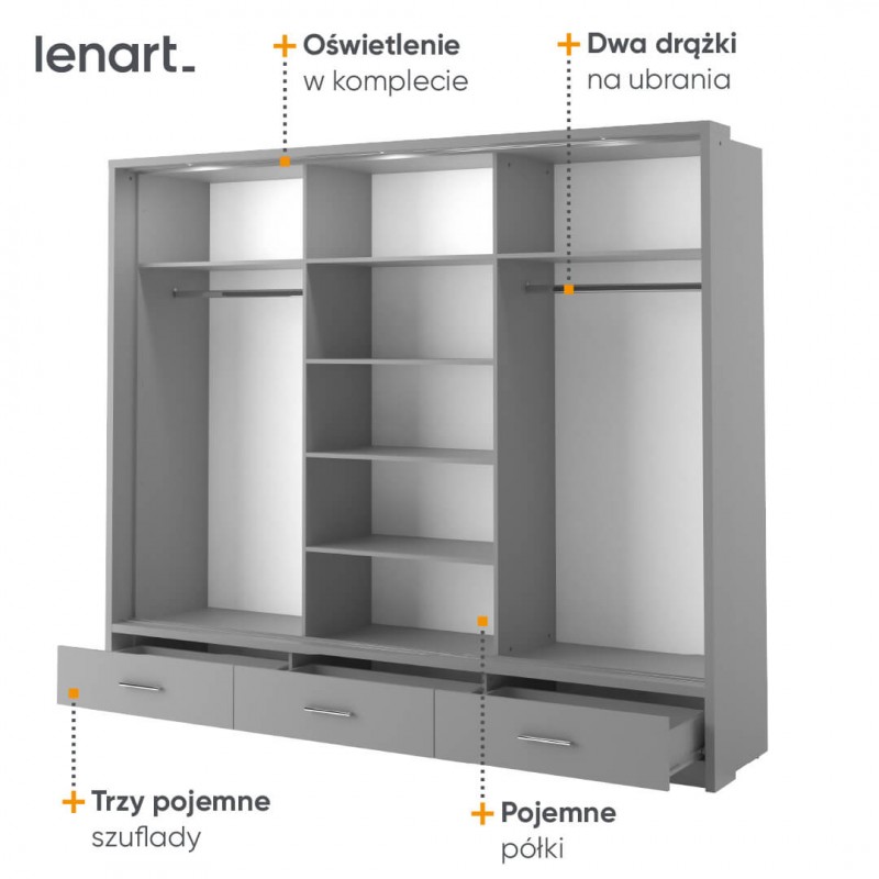 Szafa przesuwna 250 cm z lustrem i oświetleniem Arti AR-01 -
