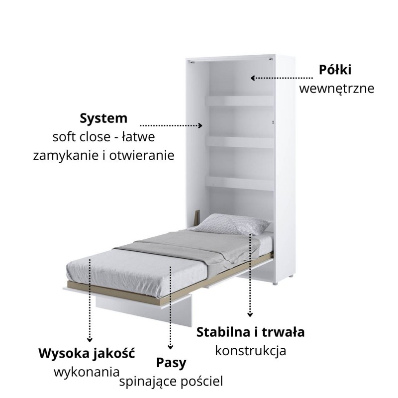 P&oacute;łkotapczan Pionowy BED CONCEPT BC-03 90X200 Biały Połysk