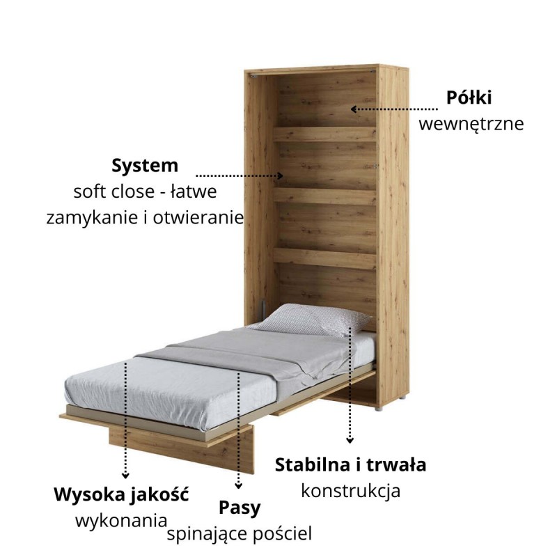 Półkotapczan Pionowy BED CONCEPT BC-03 90X200 Dąb Artisan Lenart