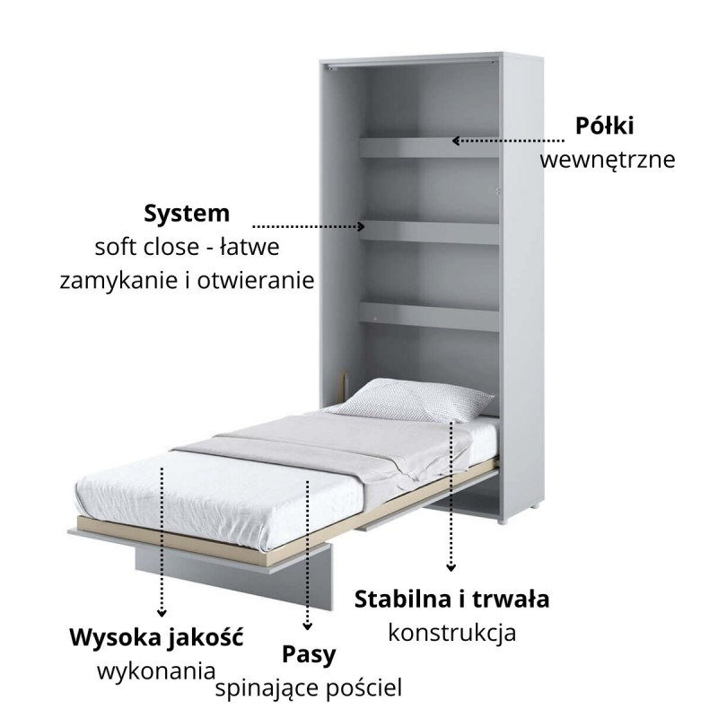 Półkotapczan Pionowy BED CONCEPT BC-03 90X200 Szary Lenart