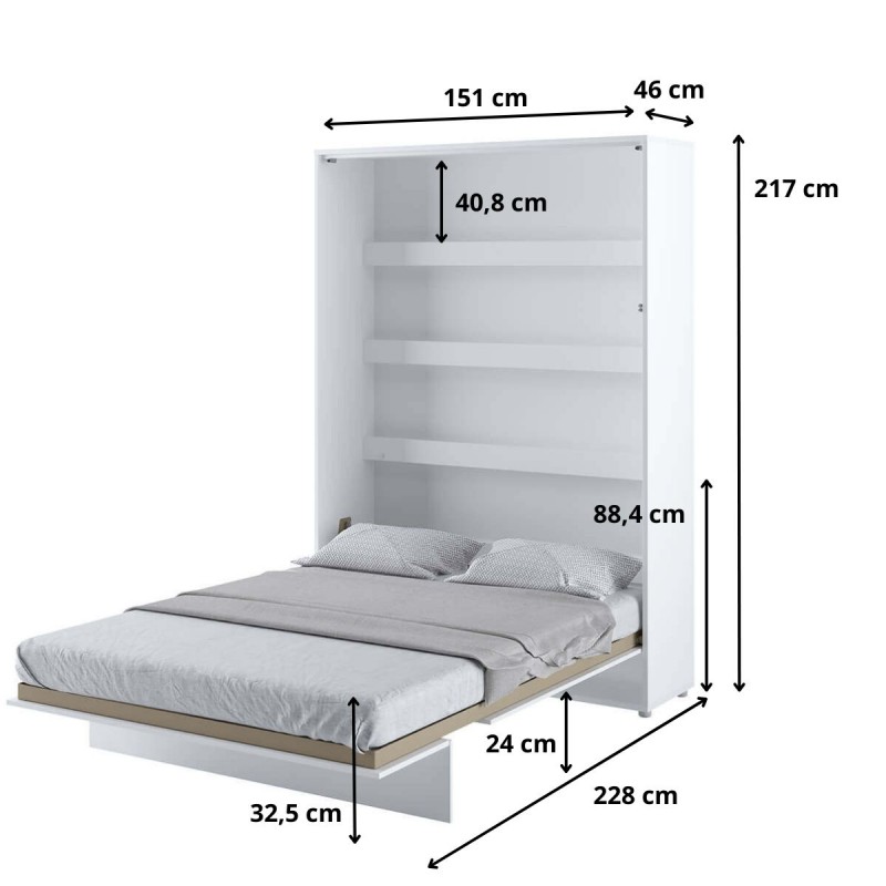 Półkotapczan Pionowy BED CONCEPT BC-01 140X200 Biały Alpejski