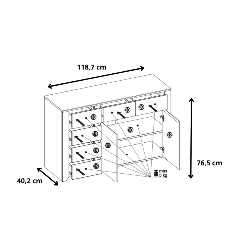 Komoda Angel Typ 42 2D - 6S Meble Wójcik Kolekcja Angel