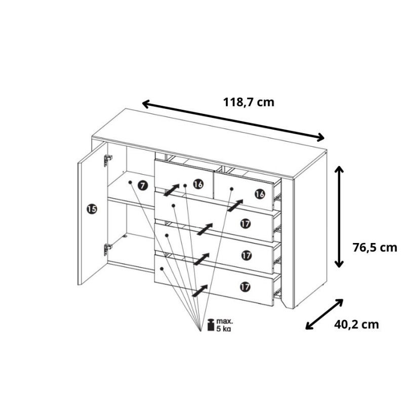Komoda Angel Typ 41 1D - 5S Meble Wójcik Kolekcja Angel