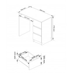 Biurko komputerowe A-6 90 cm prawe - białe-cappuccino połysk - 3 szuflady