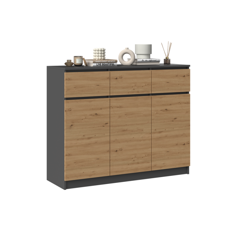 KOMODA 3 DRZWI 3 SZUFLADY ANTRACYT/ARTISAN KOMPLET