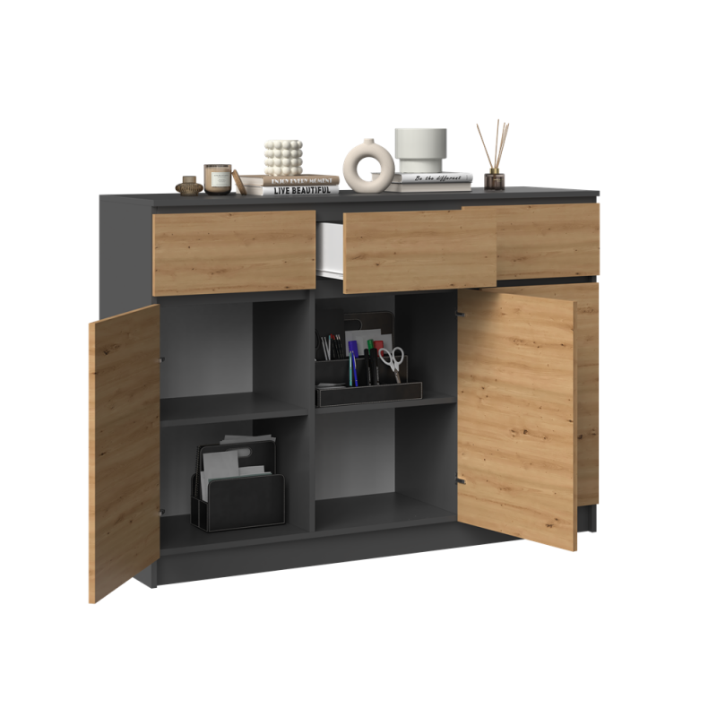 KOMODA 3 DRZWI 3 SZUFLADY ANTRACYT/ARTISAN KOMPLET