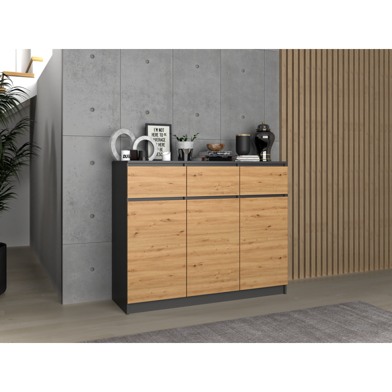 KOMODA 3 DRZWI 3 SZUFLADY ANTRACYT/ARTISAN KOMPLET