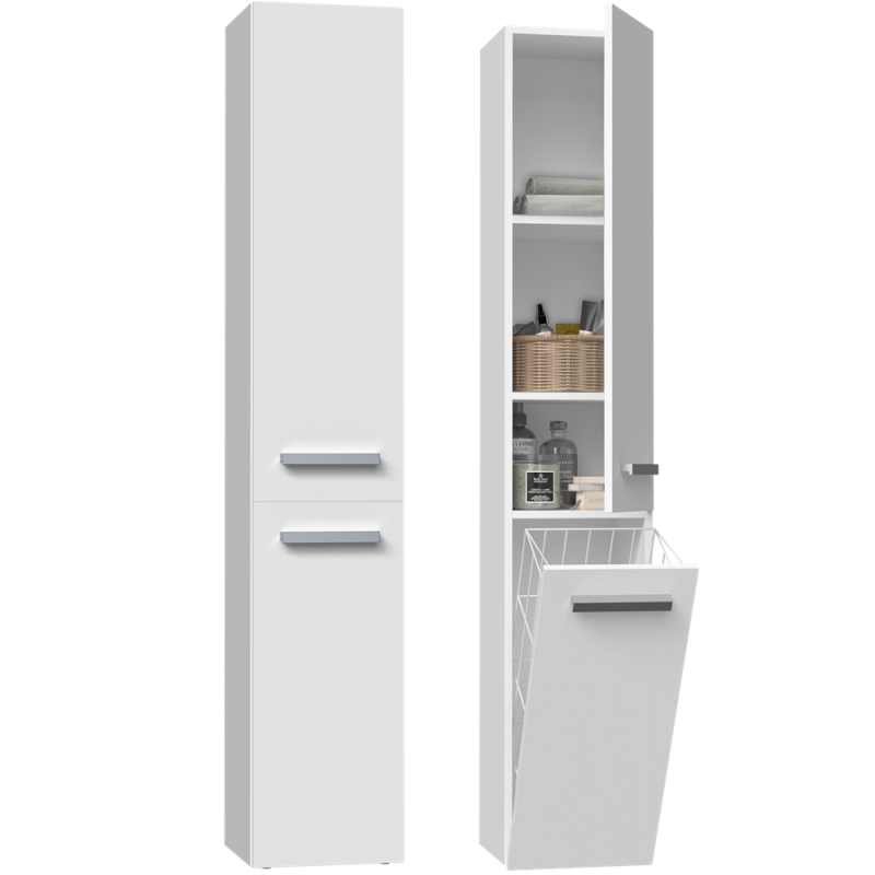 SZAFKA ŁAZIENKOWA REGAŁ SŁUPEK KOSZ NEL IV BIAŁY MAT