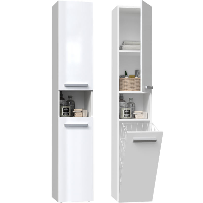 SZAFKA ŁAZIENKOWA REGAŁ SŁUPEK KOSZ NEL III BIAŁY POŁYSK