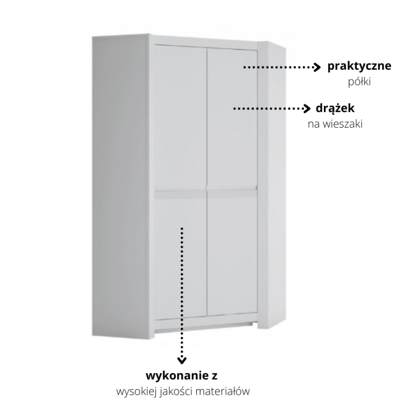 Szafa narożna do pokoju młodzieżowego Novi Typ NVIS03 Meble