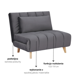 ROZKŁADANY FOTEL BILLY VELVET SZARY TAP.139/BUK ROZKŁADANY FOTEL BILLY VELVET SZARY TAP.139/BUK