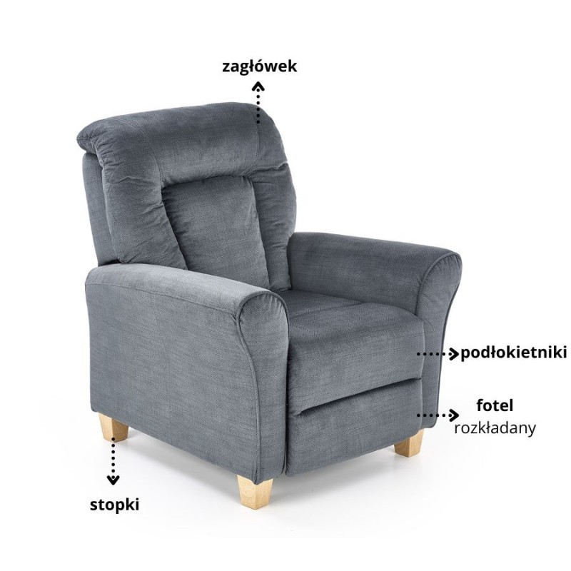 Wygodny fotel rozkładany do spania Savanna szary