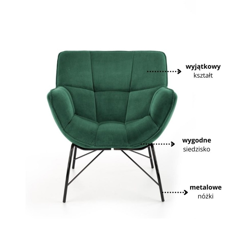 Fotel wypoczynkowy Juno ciemny zielony z czarnymi nogami