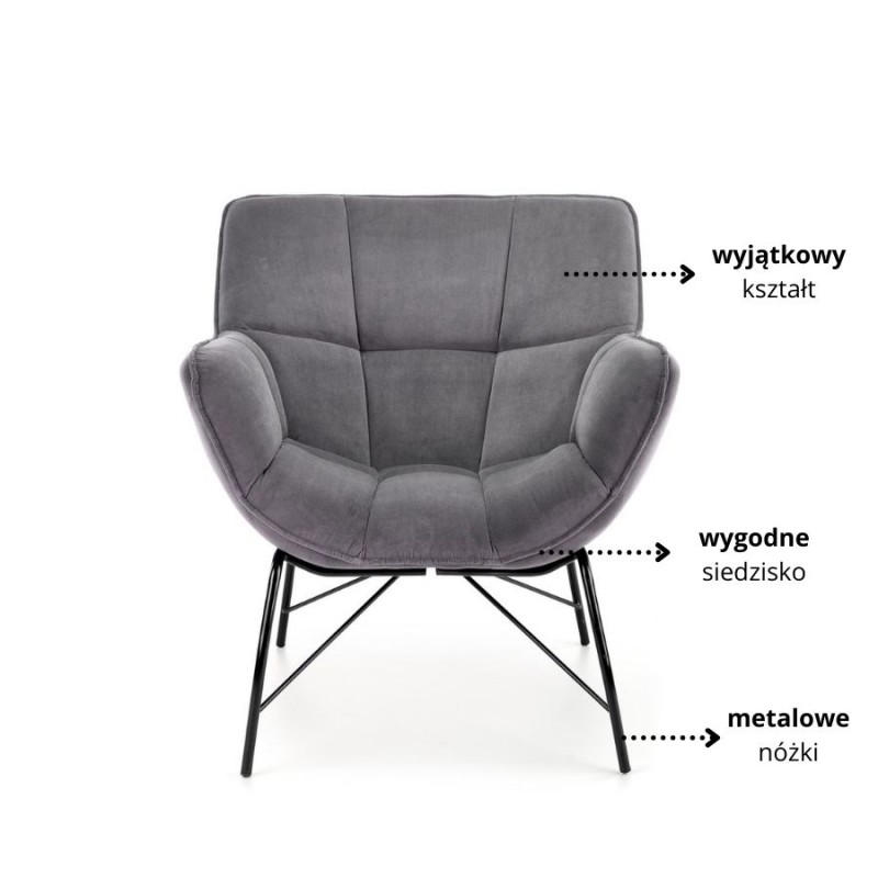 Fotel wypoczynkowy Juno popielaty z czarnymi nogami