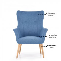 Minimalistyczny fotel tapicerowany Ravine niebieski