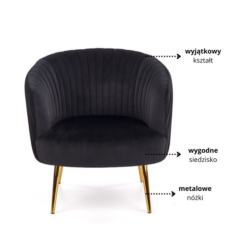 Fotel wypoczynkowy Tundra czarny ze złotymi nogami