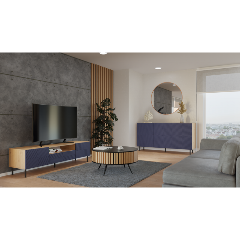 KOMODA KAMA 3 DRZWI KWADRAT ARTISAN/GRANAT KOMPLET