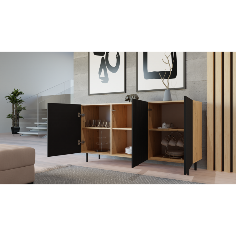 KOMODA KAMA 3 DRZWI SLIM ARTISAN/CZERŃ KOMPLET