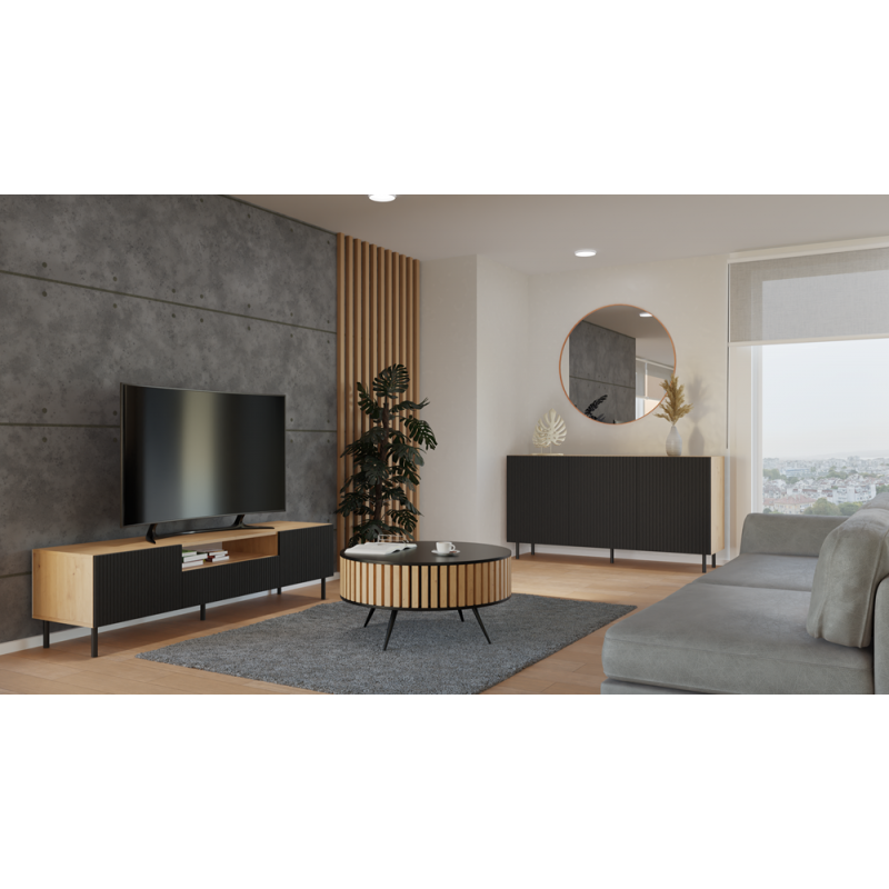 KOMODA KAMA 3 DRZWI SLIM ARTISAN/CZERŃ KOMPLET