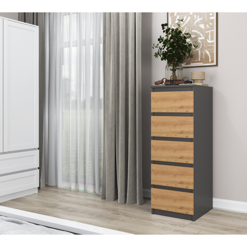 W5 KOMODA 5 SZUFLAD - ANTRACYT / ARTISAN