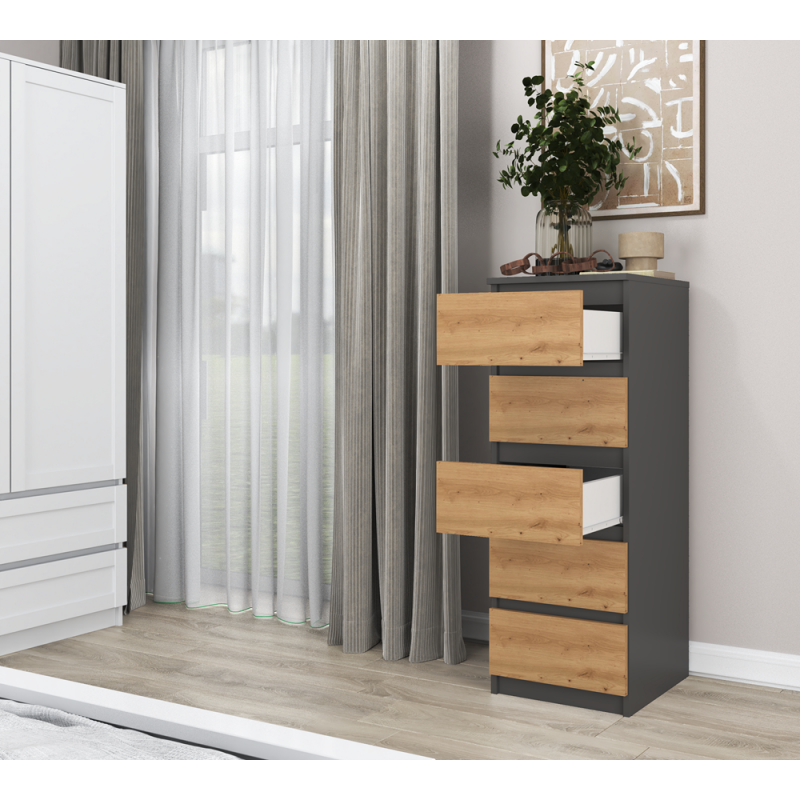 W5 KOMODA 5 SZUFLAD - ANTRACYT / ARTISAN