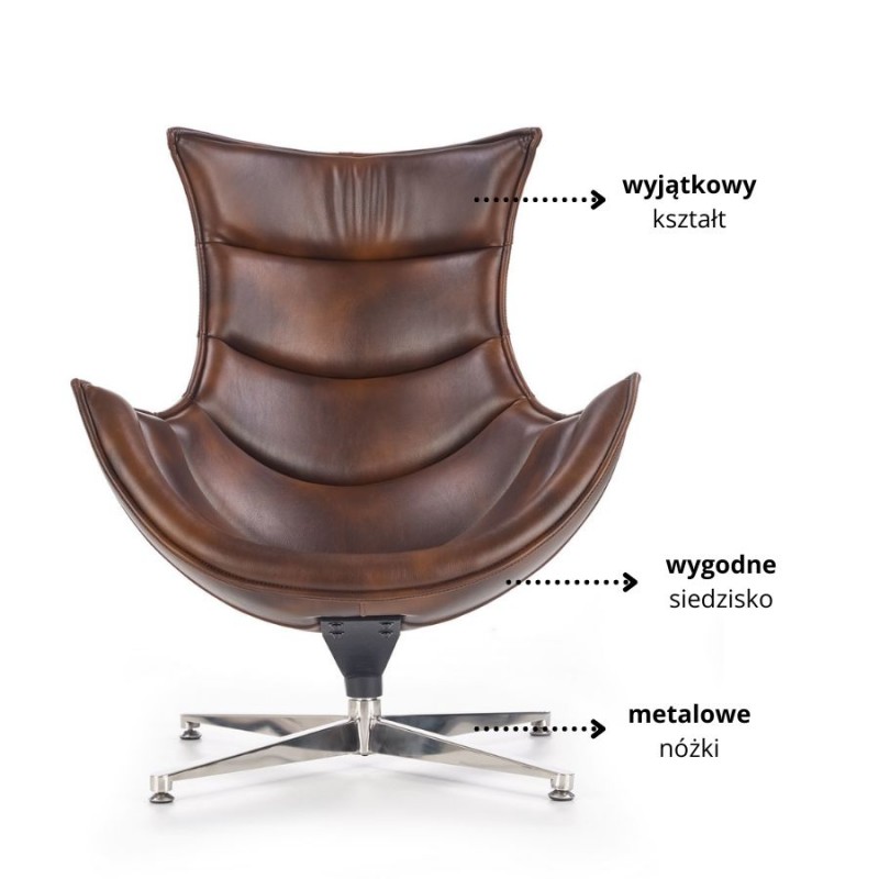 Nowoczesny fotel tapicerowany Cavern brązowy