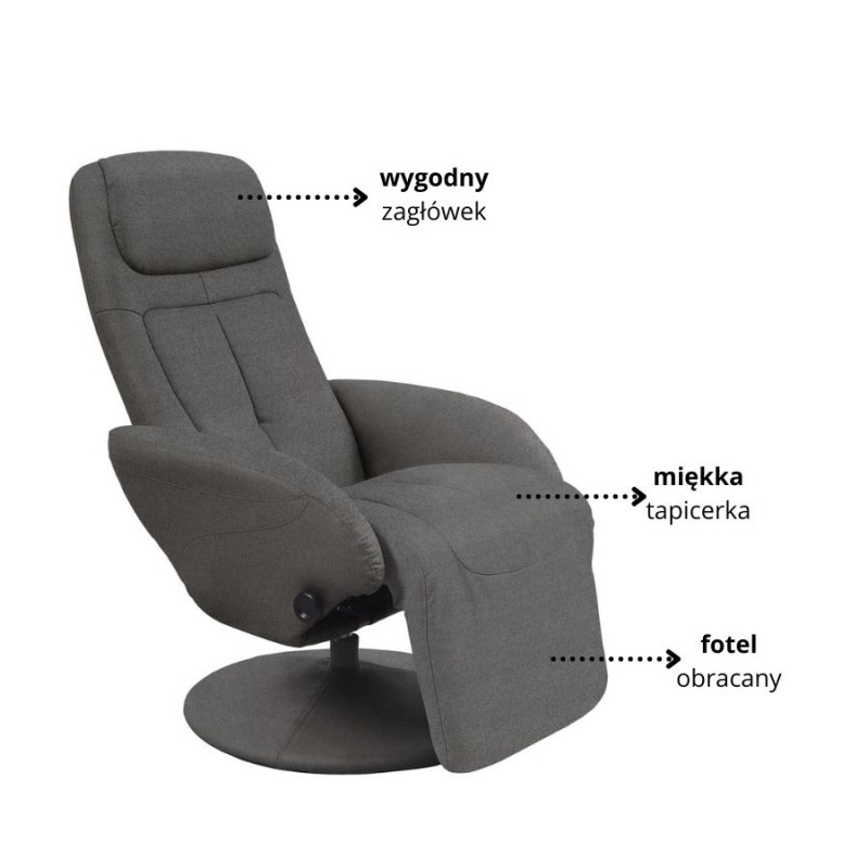 Rozkładany fotel Quill 2 z podnóżkiem popielaty