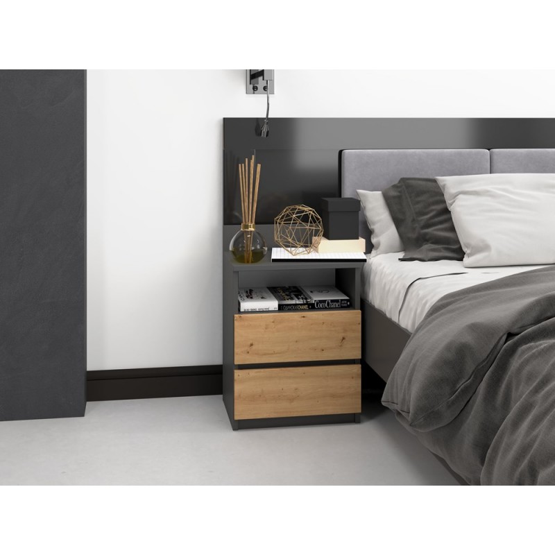 SZAFKA NOCNA MISTY M1 40 cm - ANTRACYT / DĄB ARTISAN