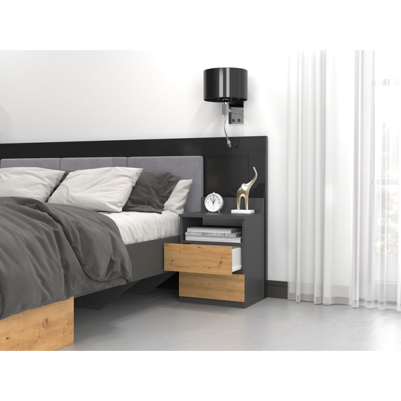 SZAFKA NOCNA MISTY M1 40 cm - ANTRACYT / DĄB ARTISAN