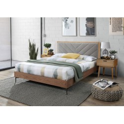 Łóżko drewniane MERANO 160x200 z tapicerowanym szarym zagłówkiem